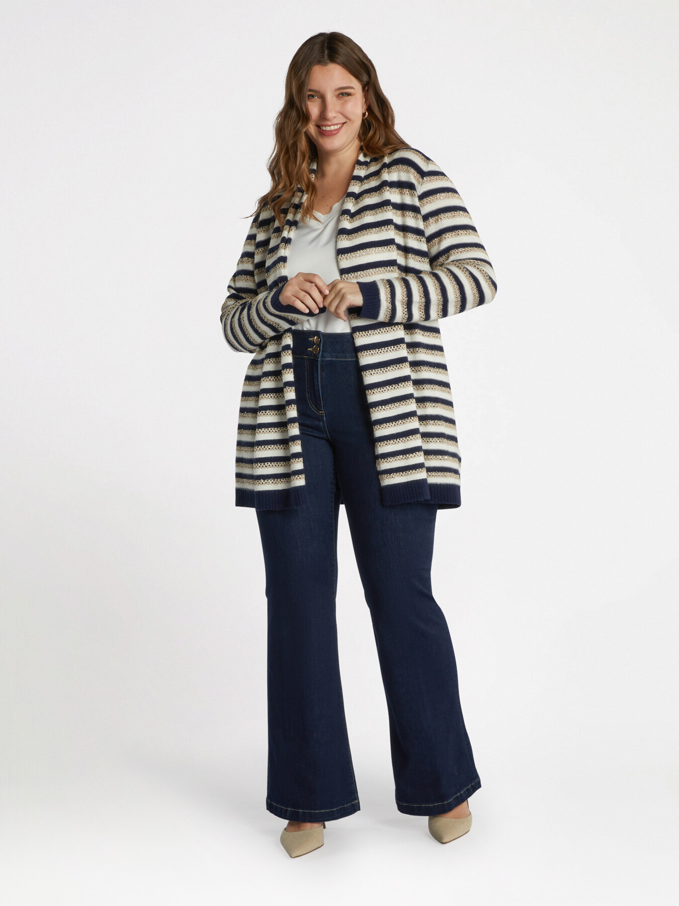 Top &agrave; col en V en deux tissus image number 2