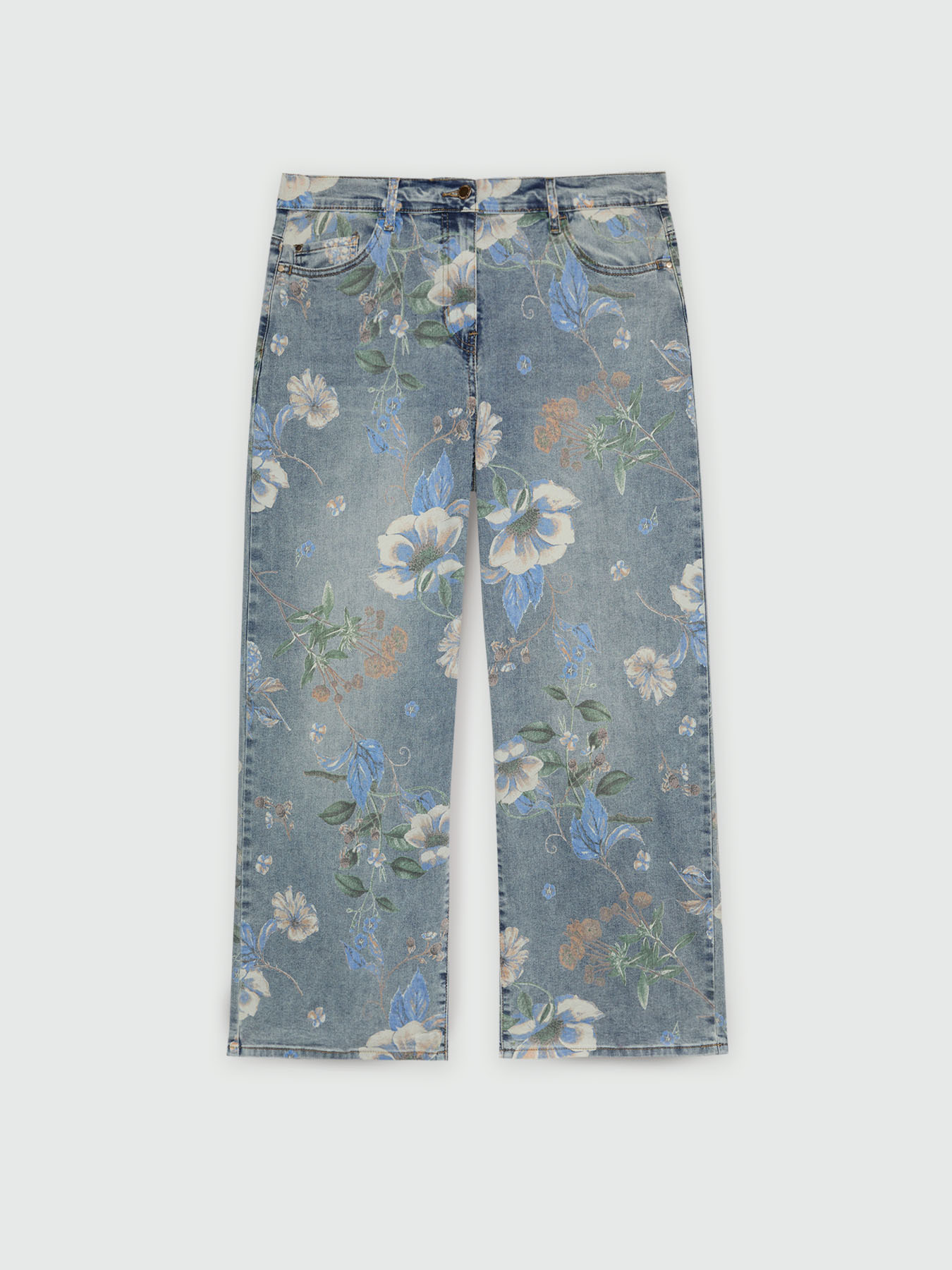 Cropped-Jeans mit floralem Muster image number 5