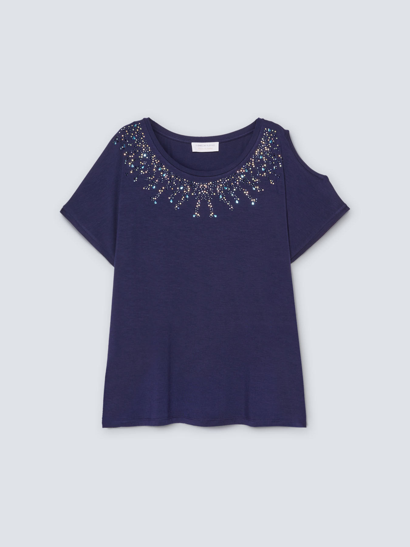 T-shirt with rhinestones and cut out details image number 4