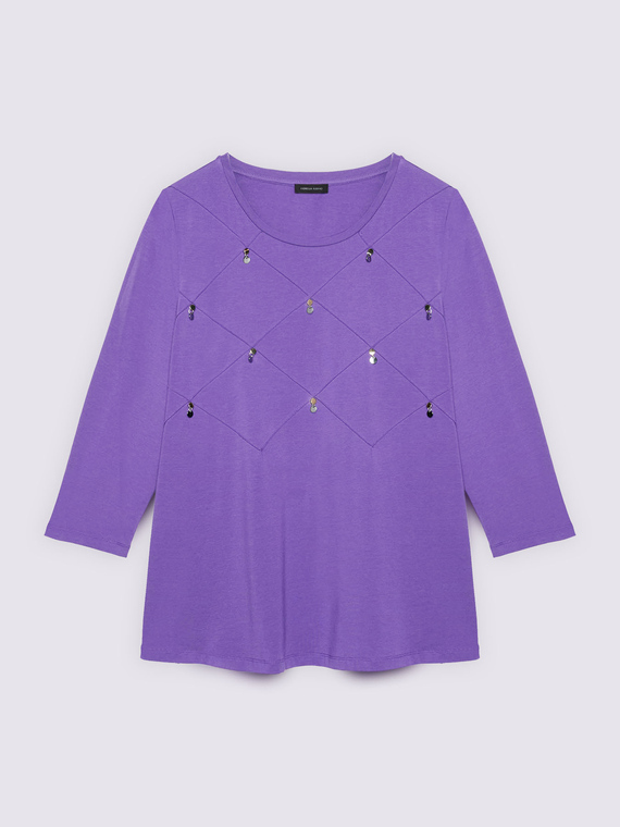 T-shirt in jersey di cotone con lavorazione a rombi