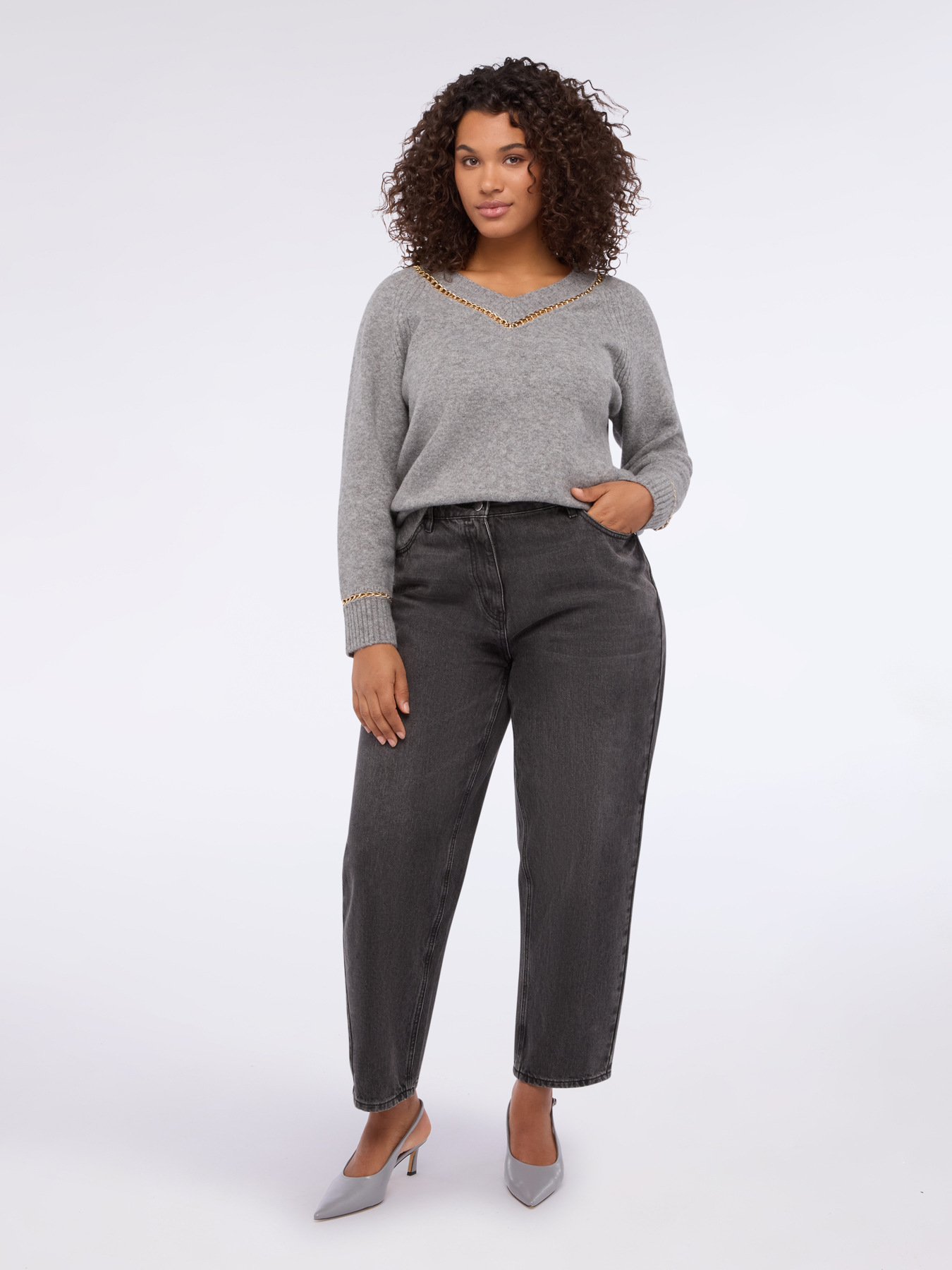 V-neck sweater with chain details image number 0