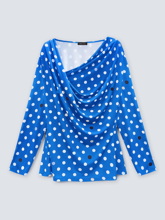 Polka dot T-shirt with cowl neck