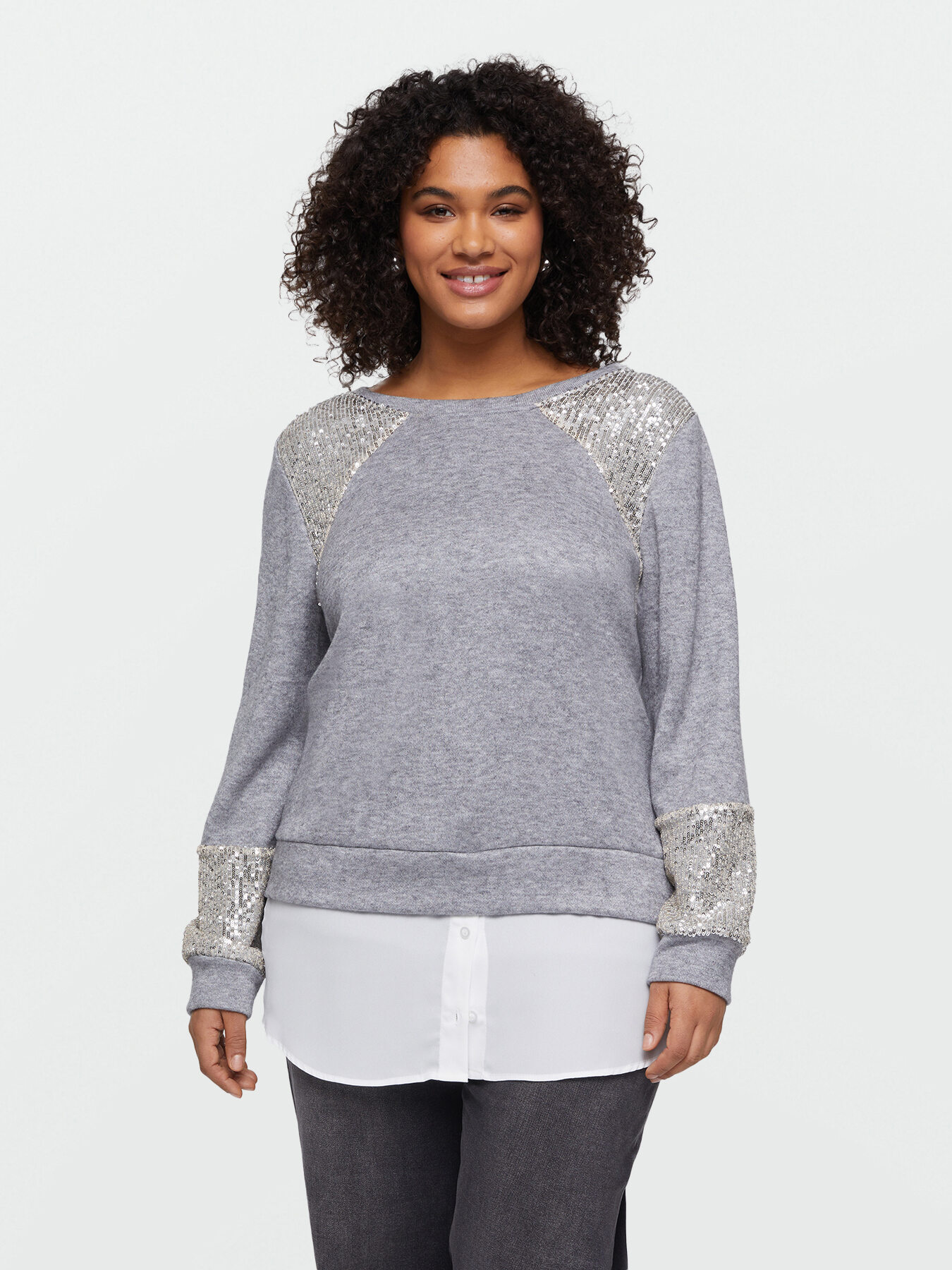 Sweatshirt with sequins and fabric insert image number 2