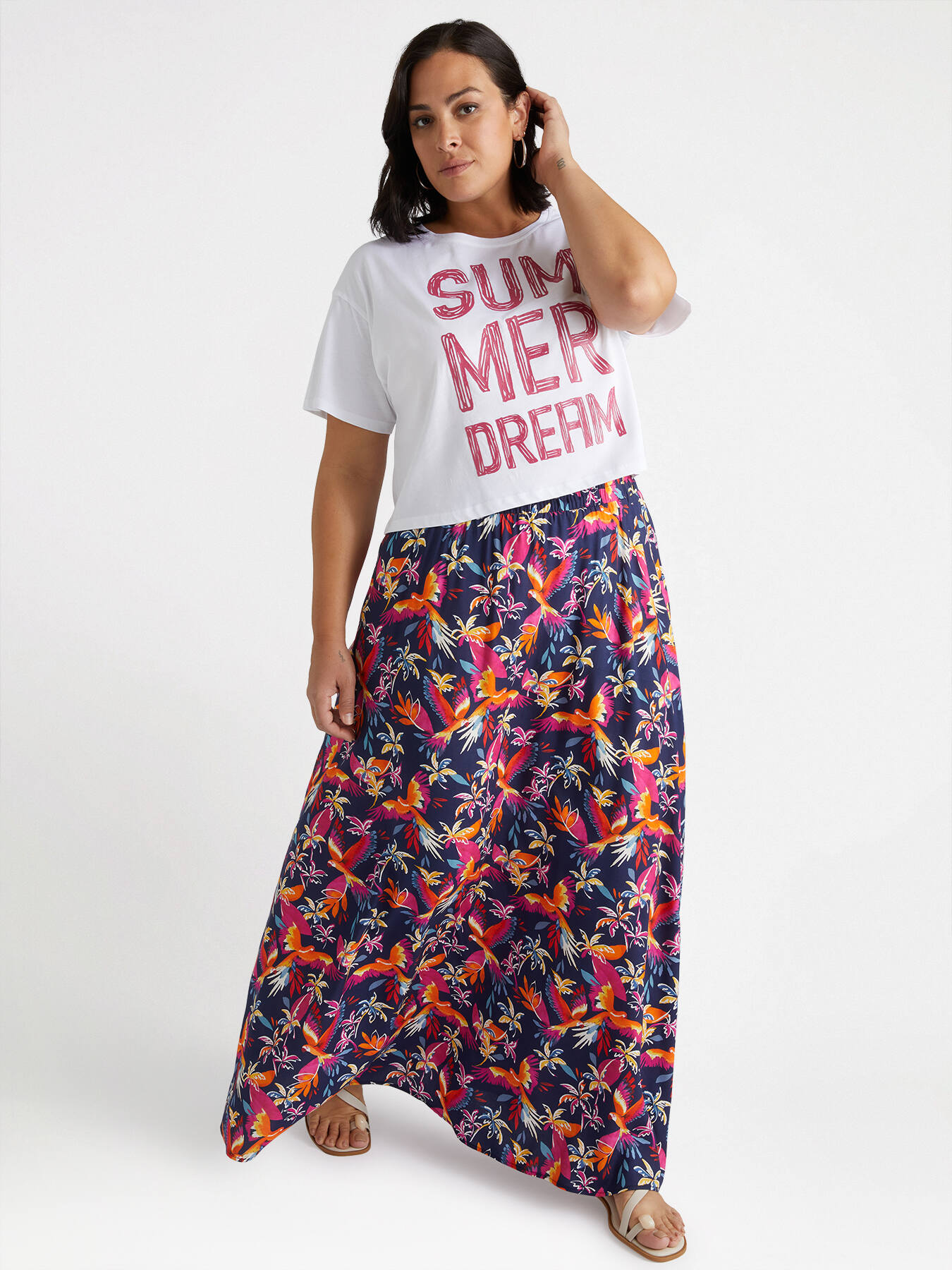 Parrot and Palm print long skirt image number 2