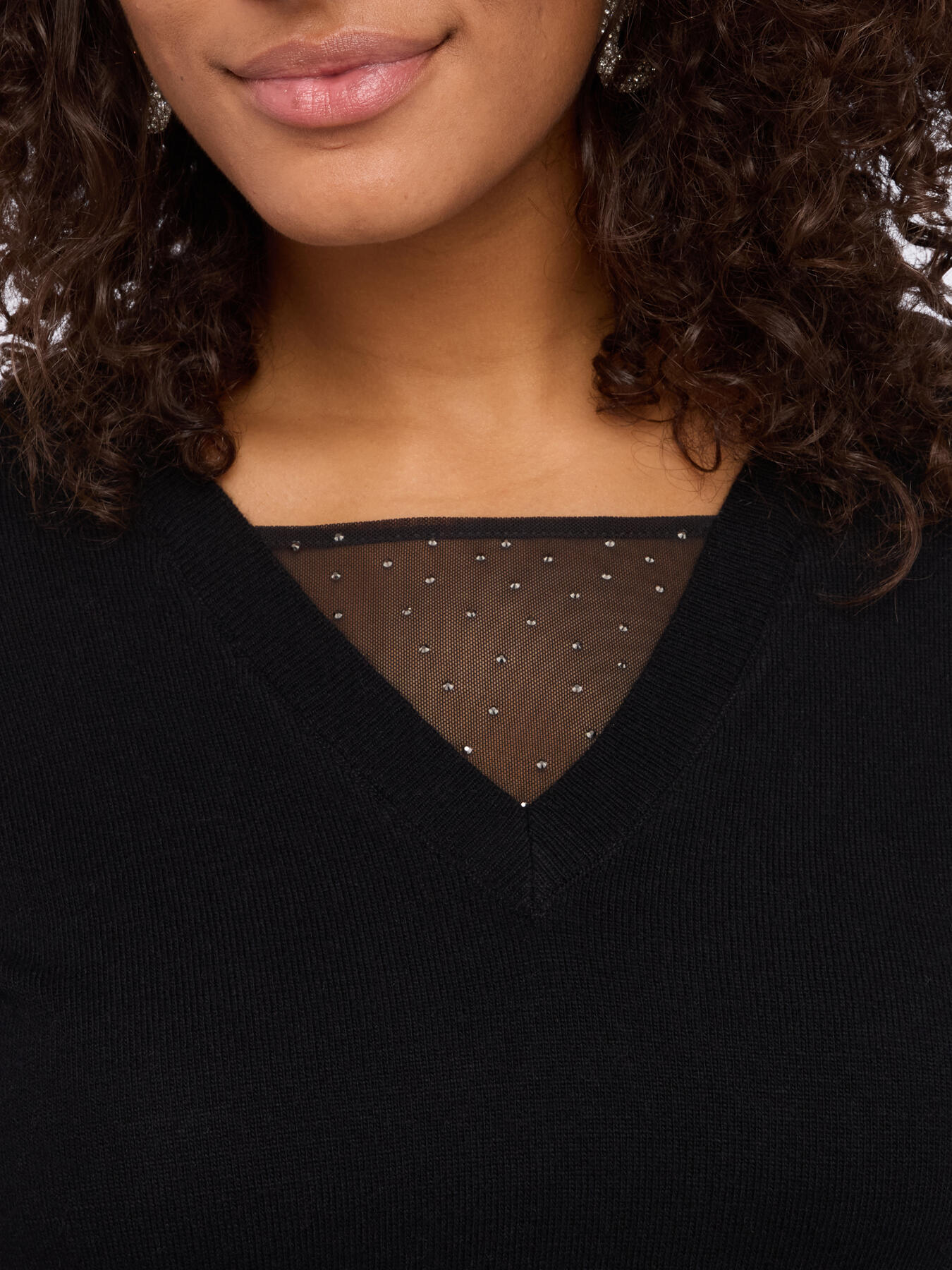 Maglia con dettagli in tulle e strass image number 3