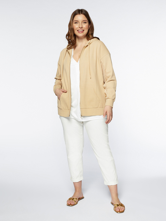 Fiorella Rubino - Felpa con parti in raso Donna, Beige Taglia: XL (60-62 IT)