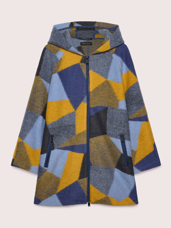 Mixed wool coat with print