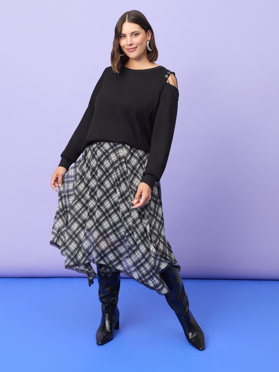 Long flared skirt in checked georgette