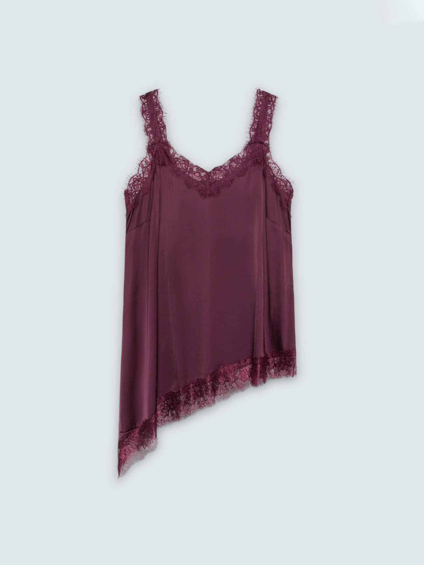 Viscose satin top with lace details image number 4
