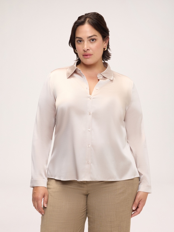 Stretch silk shirt with classic collar