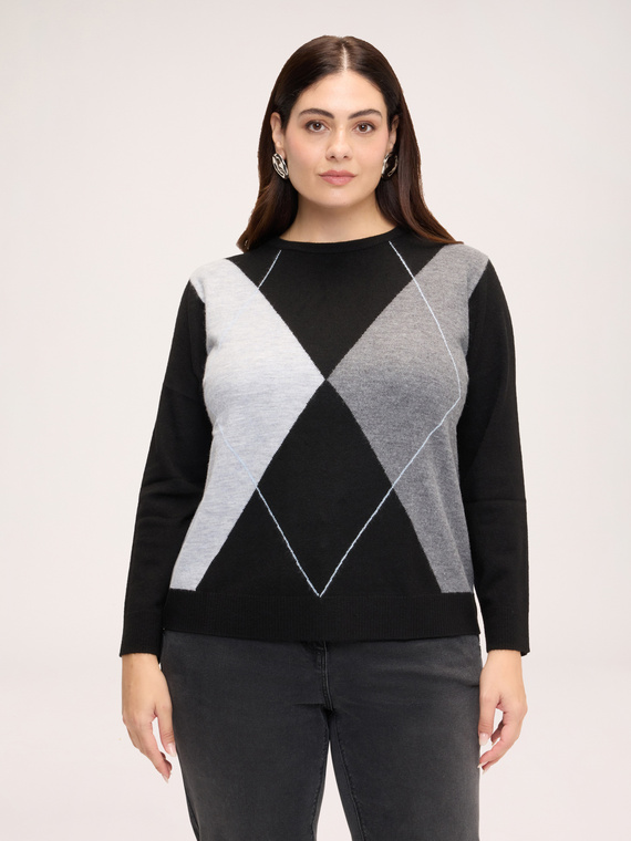 Crew-neck sweater with argyle pattern