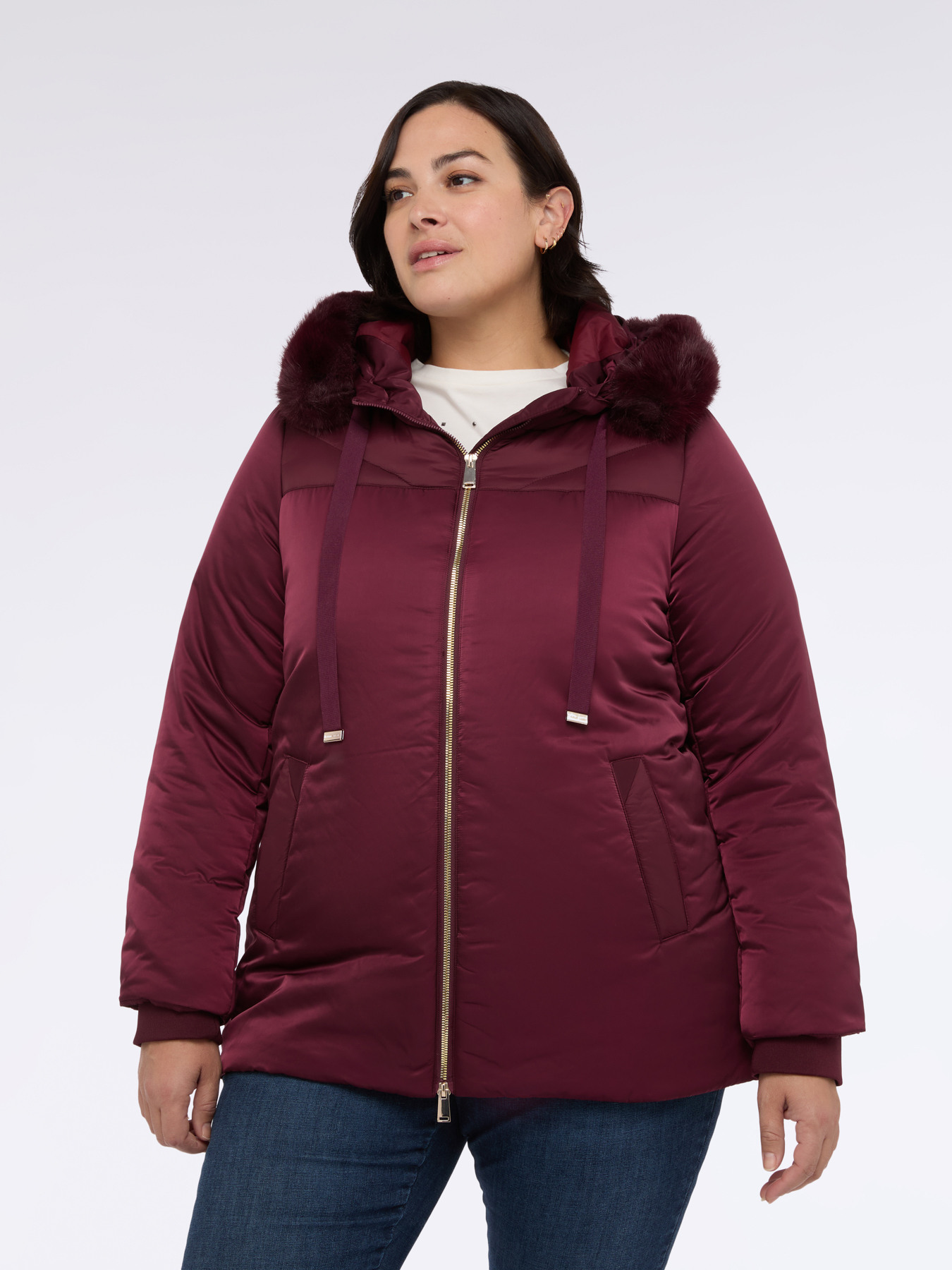 Bi-material down jacket with hood image number 2