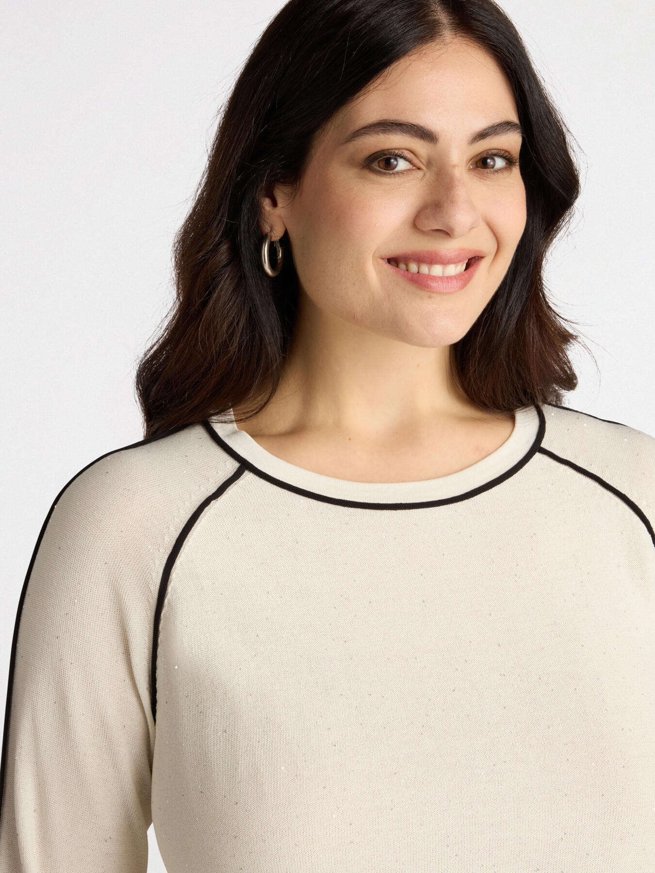 Sweater with contrasting black trims and mini sequins image number 0