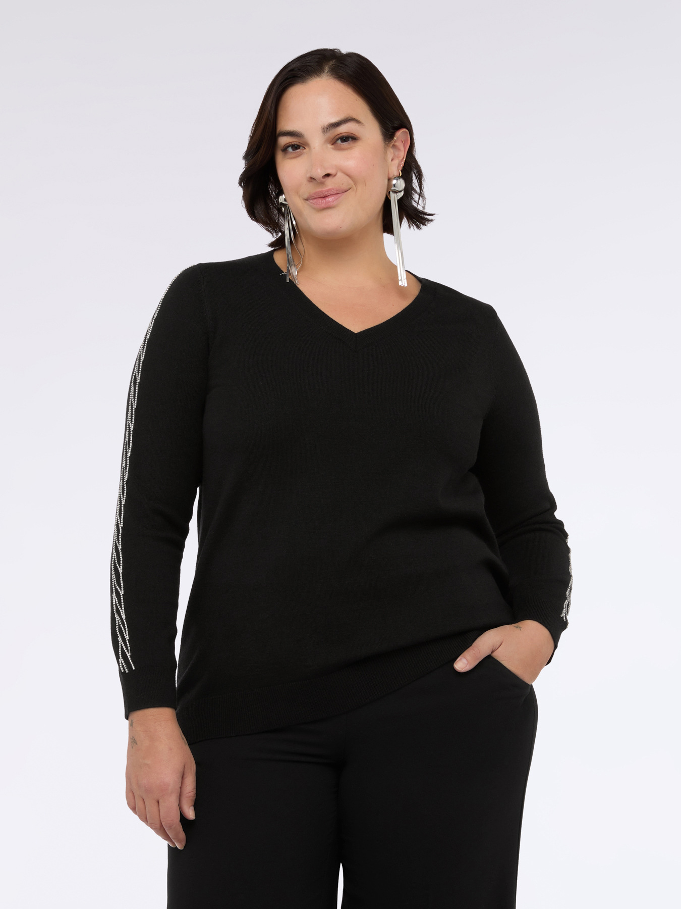 Maillot d&eacute;collet&eacute; en V avec applications strass image number 3