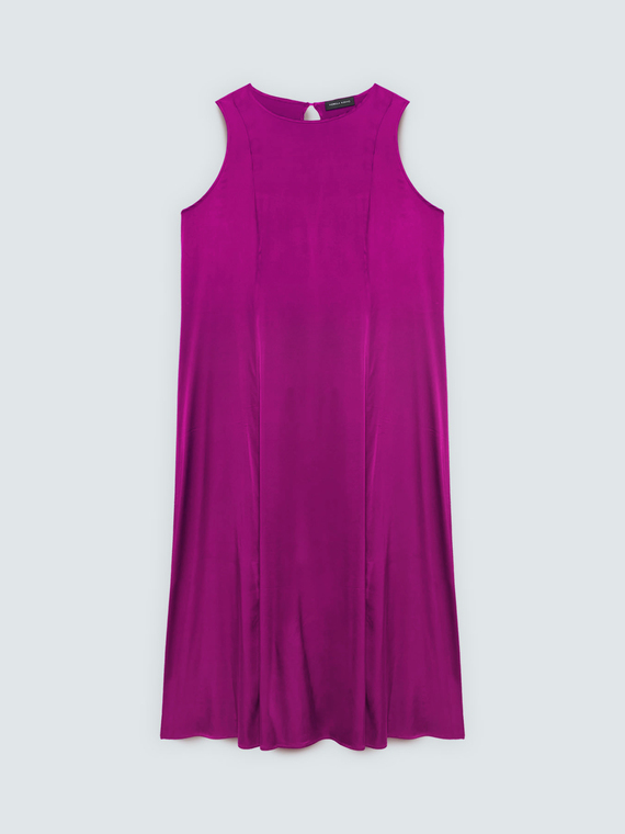 Sleeveless long dress in viscose satin