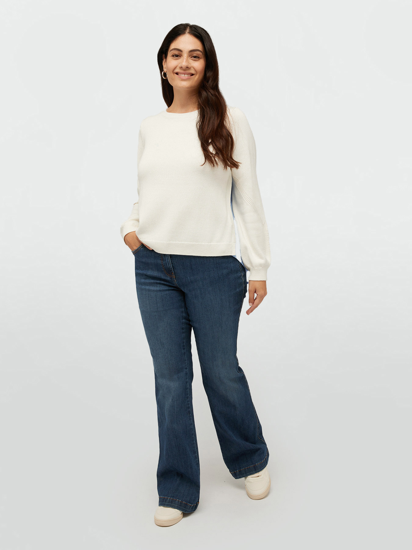 Sweater with striped fabric back image number 0