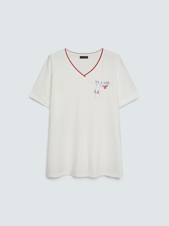 Cotton t-shirt with print and lettering