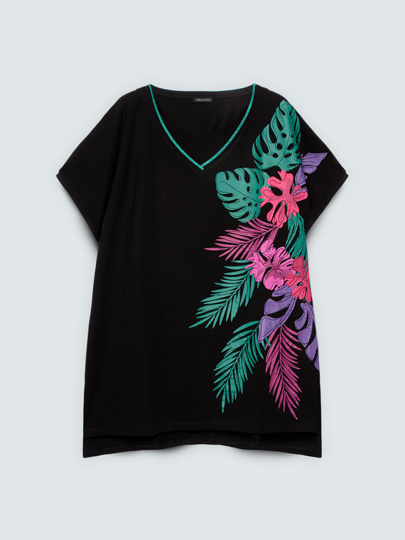 Cotton t-shirt with tropical print