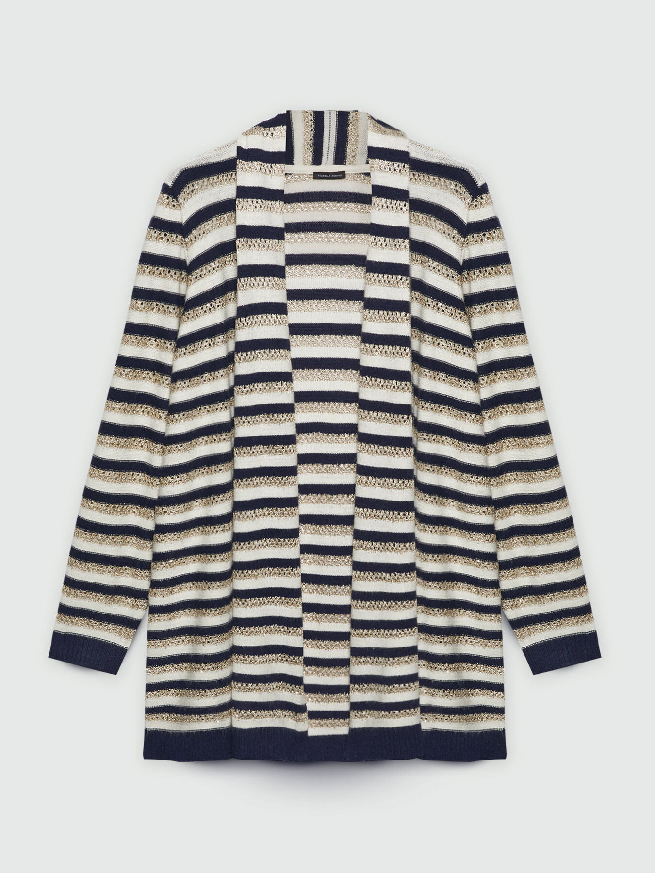 Gestreifter Maxi-Cardigan mit Mikro-Pailletten image number 5