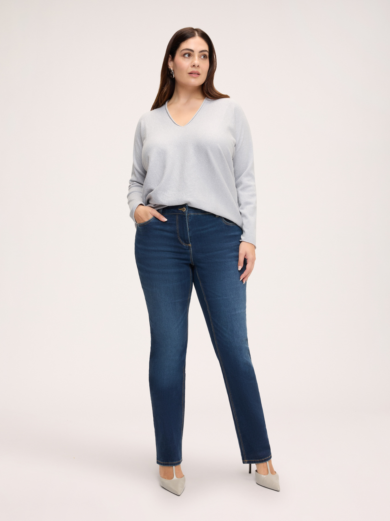 V-neck lurex sweater in viscose blend image number 2