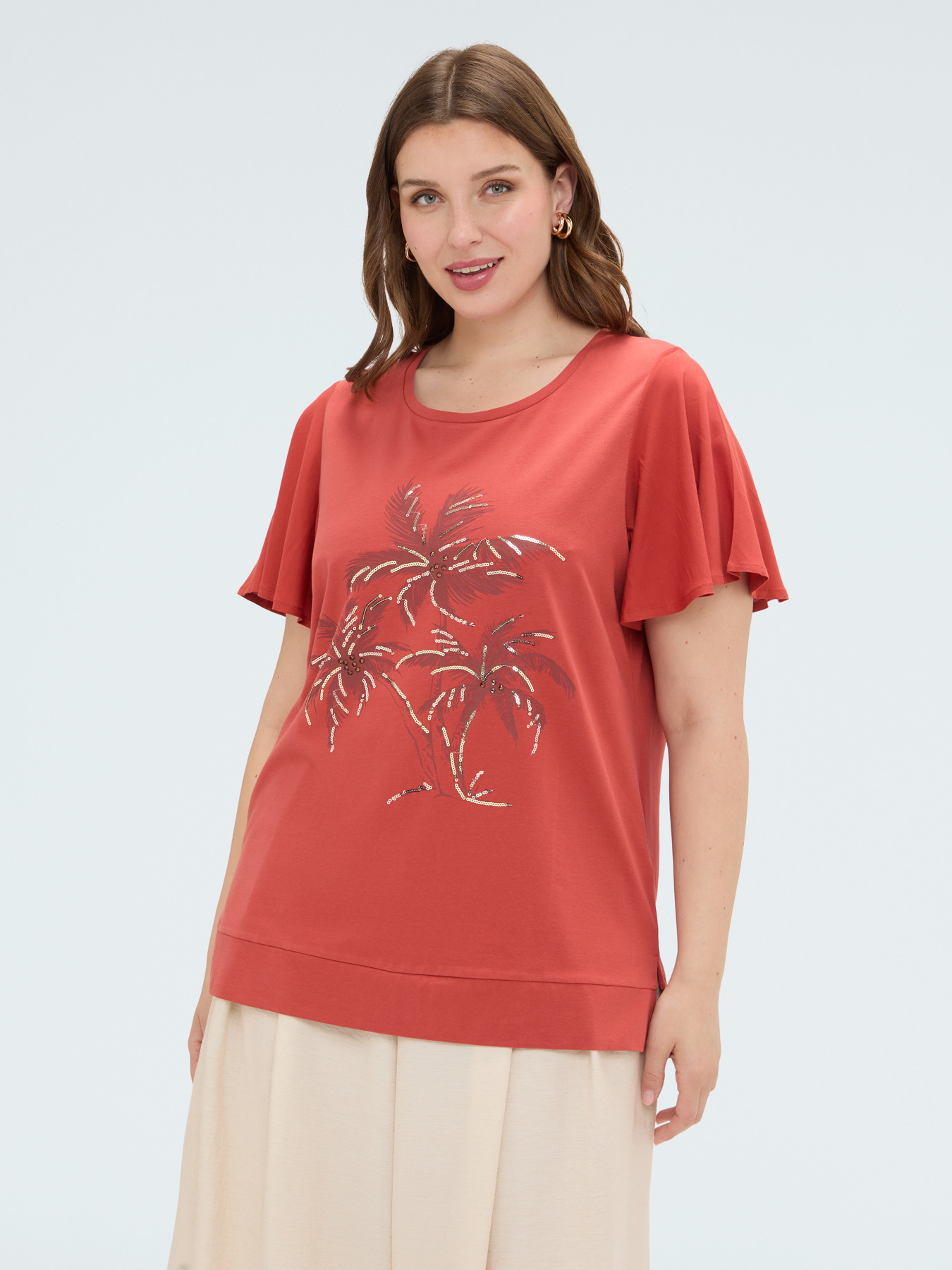 T-shirt in cotone con stampa e paillettes image number 2