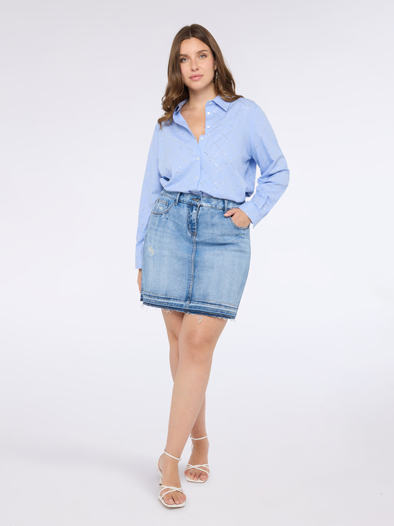 Fiorella Rubino - Camicia in cotone con ricamo a rombi Donna, Azzurro Taglia: 41 (50 IT)
