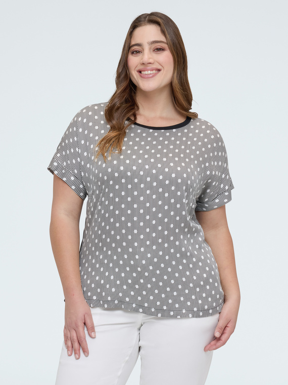 Zweifarbiges T-Shirt mit Streifen und Punkten