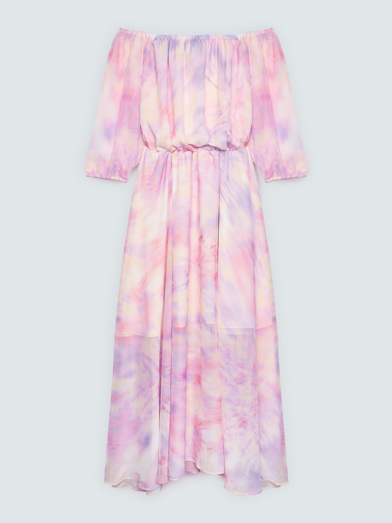 Long off-shoulder dress with gradient print