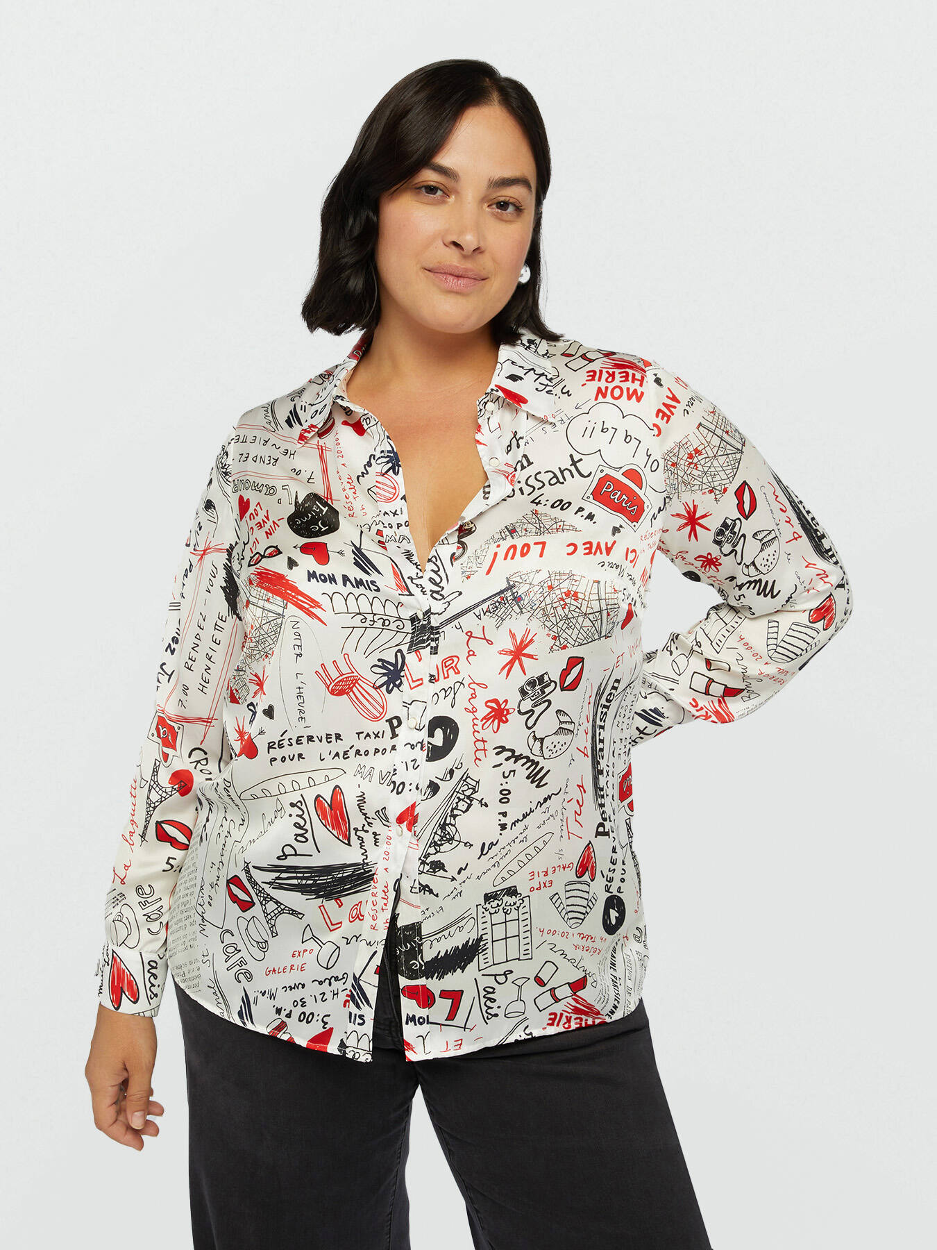 Chemise en satin lettres imprim&eacute;es sur l&rsquo;ensemble image number 0