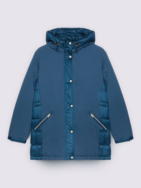 Hybrid hooded down jacket