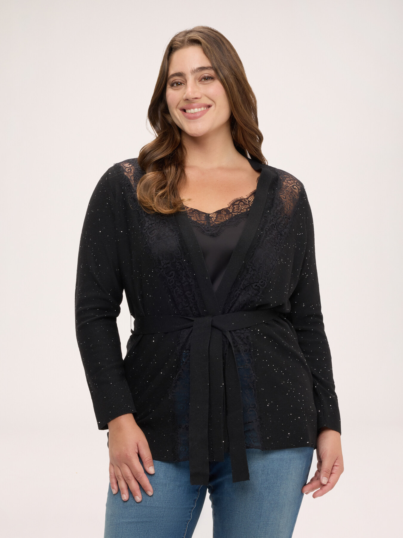 Lace cardigan with micro sequins image number 0