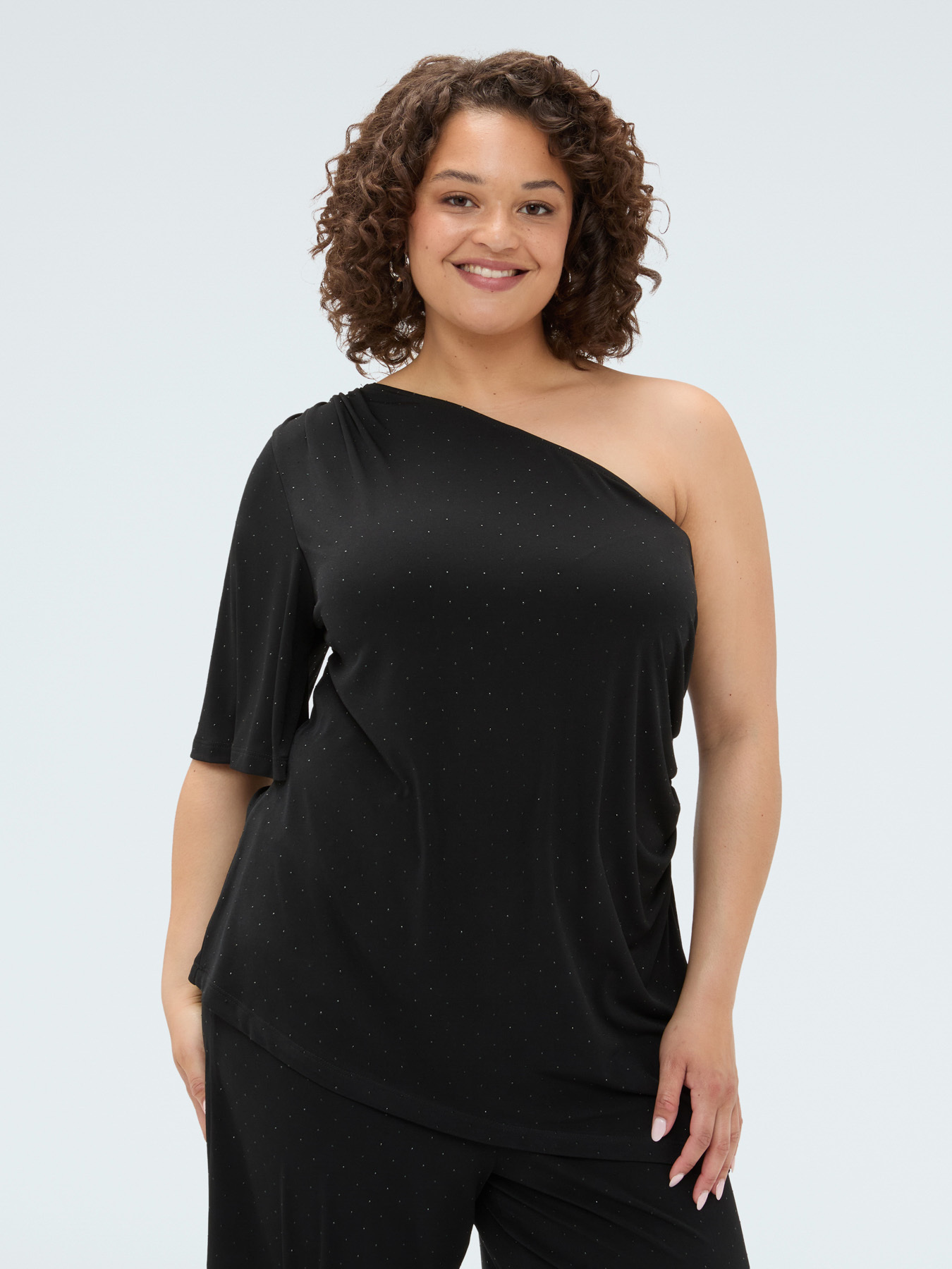One-shoulder jersey t-shirt with light spots image number 0