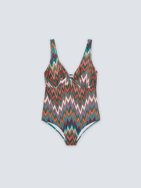 One-piece swimsuit with chevron print