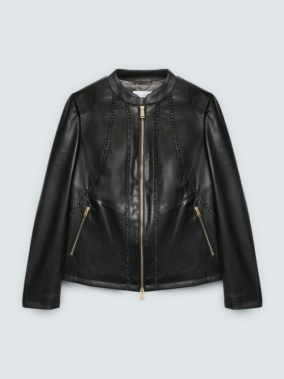 Biker jacket with woven details and stretch inserts