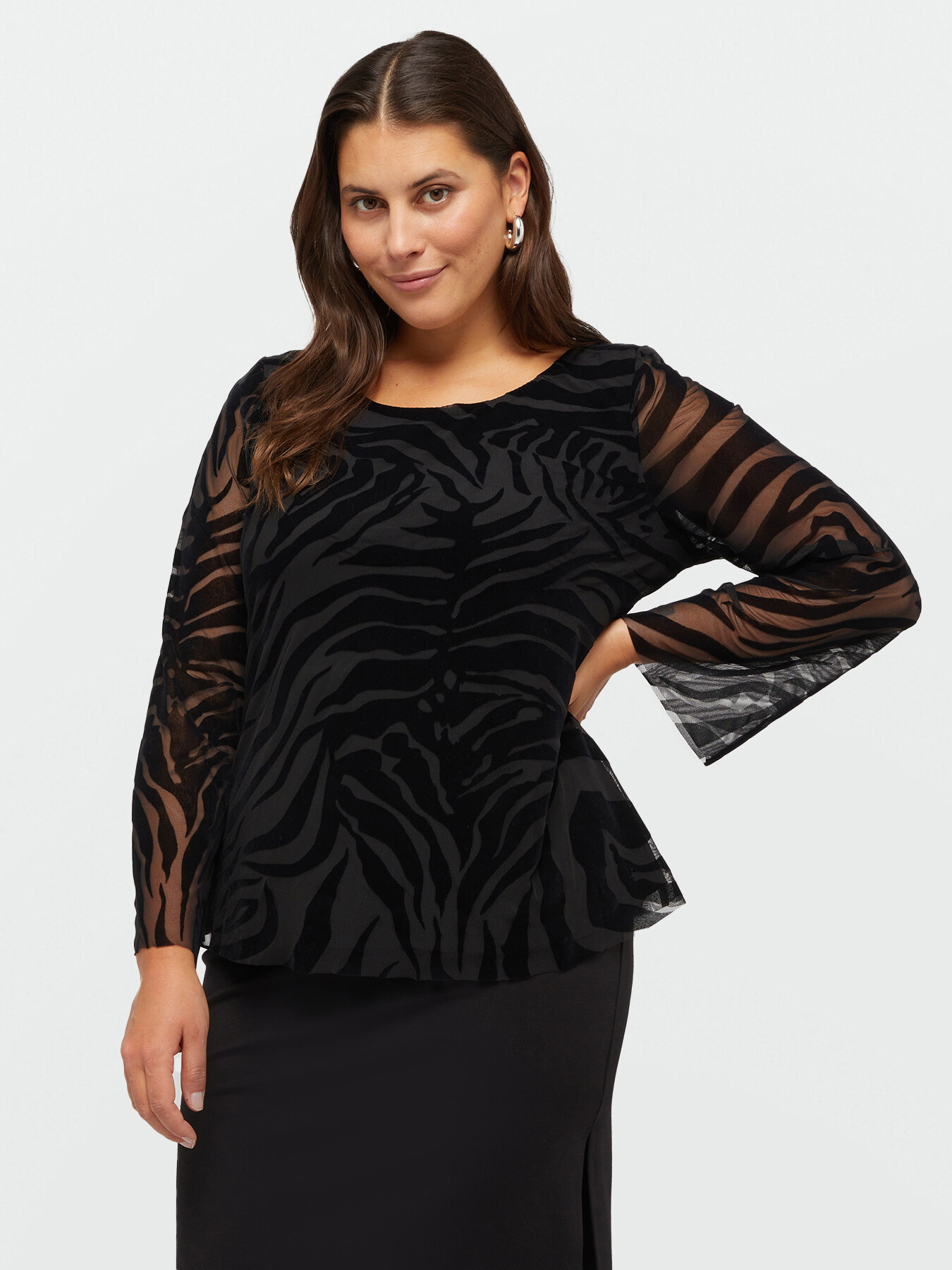 Zebra striped devor&eacute; tulle t-shirt image number 0