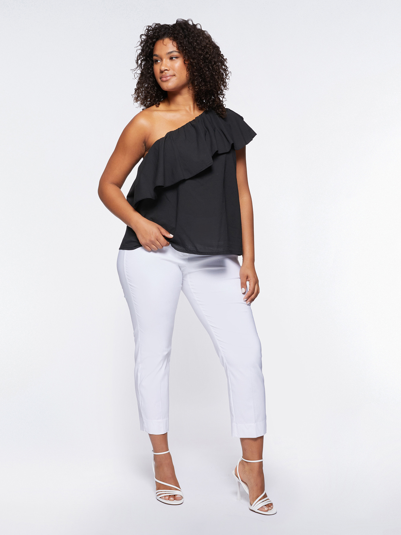 One-shoulder top with jumbo ruffles image number 2