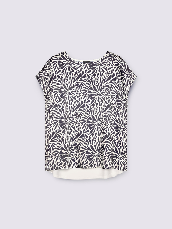 Zweistoff-T-Shirt mit Blattwerk-Aufdruck