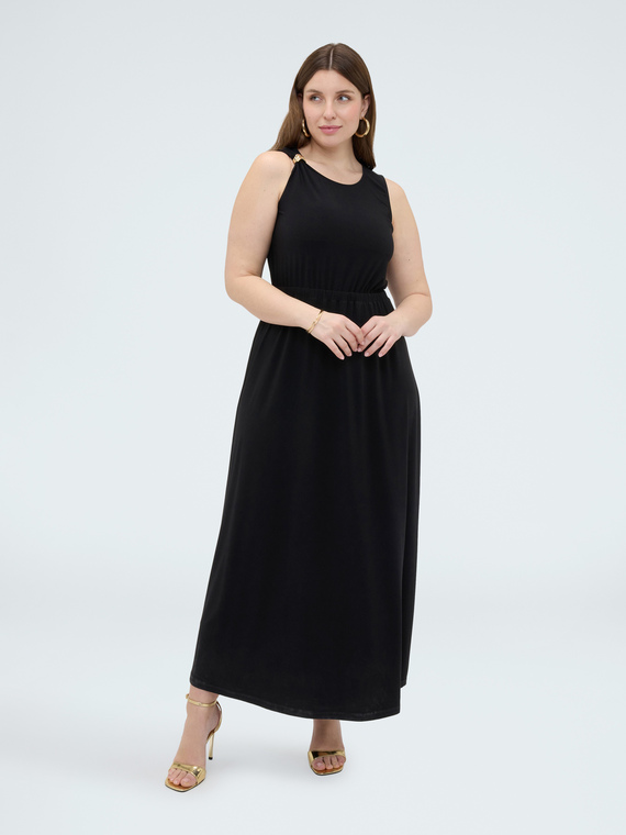 Long jersey dress with back neckline