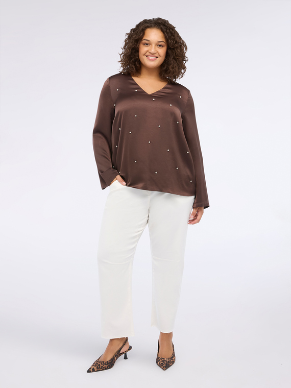 Satin-Bluse mit Strass