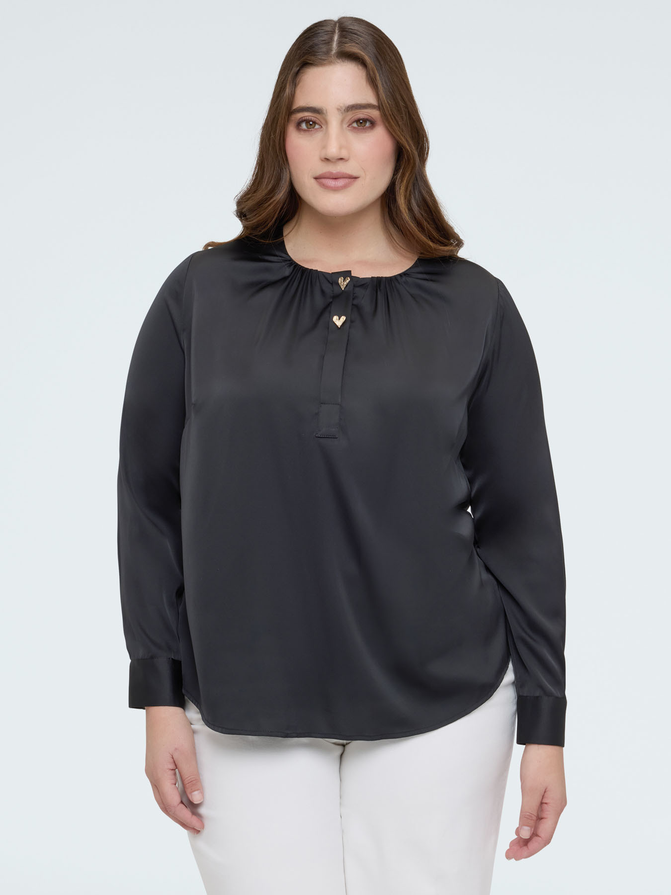 Satin blouse with heart-shaped buttons image number 3