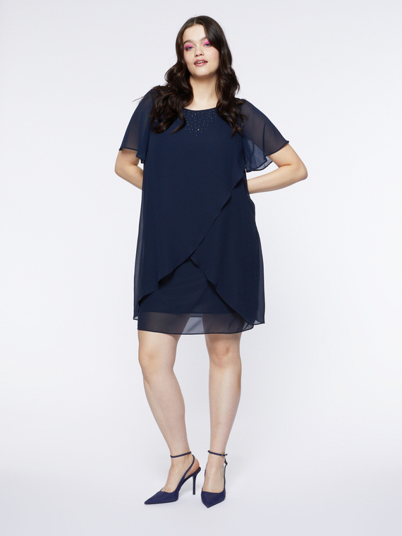 Fiorella Rubino - Vestito elegante con sovrapposizioni Donna, Blu Taglia: 41 (50 IT)