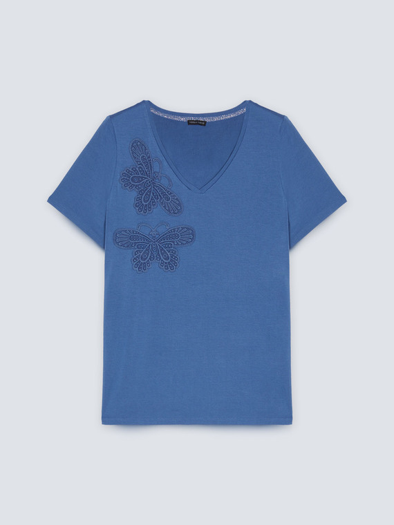 T-Shirt mit Schmetterlingen aus Spitze