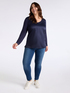 V-Ausschnitt-T-Shirt aus zwei Stoffen image number 2
