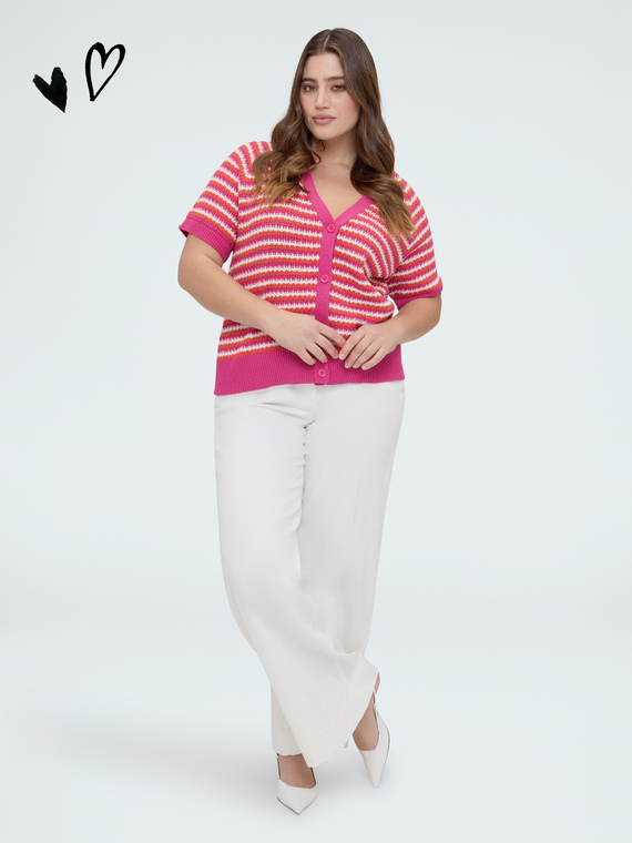 Striped cotton blend cardigan