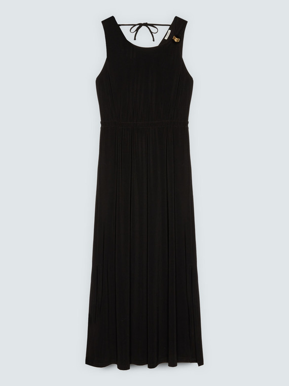 Long jersey dress with back neckline
