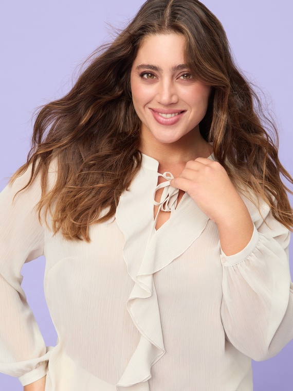 Blouse with bow and ruffle