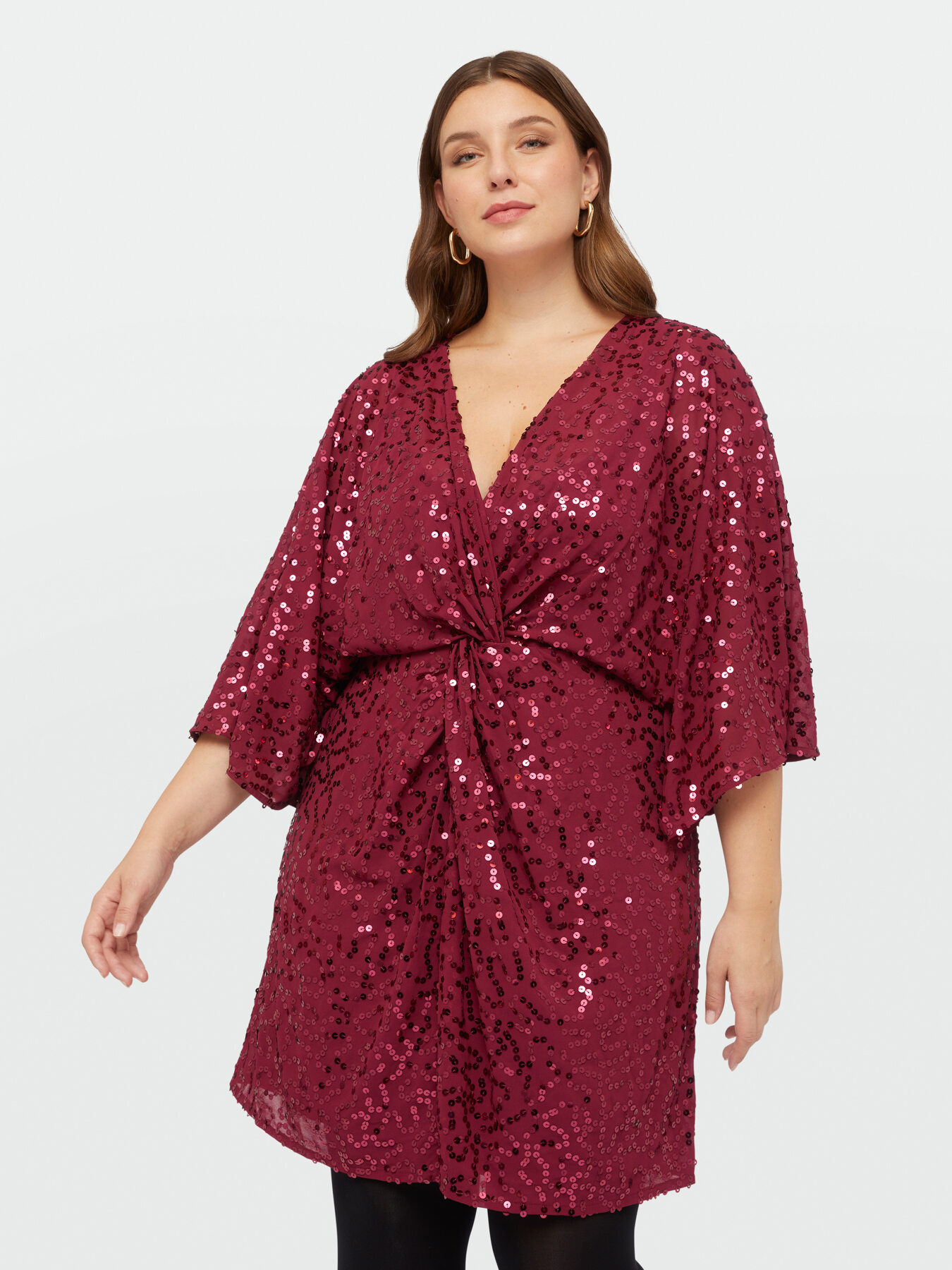 All over burgundy sequin dress image number 3