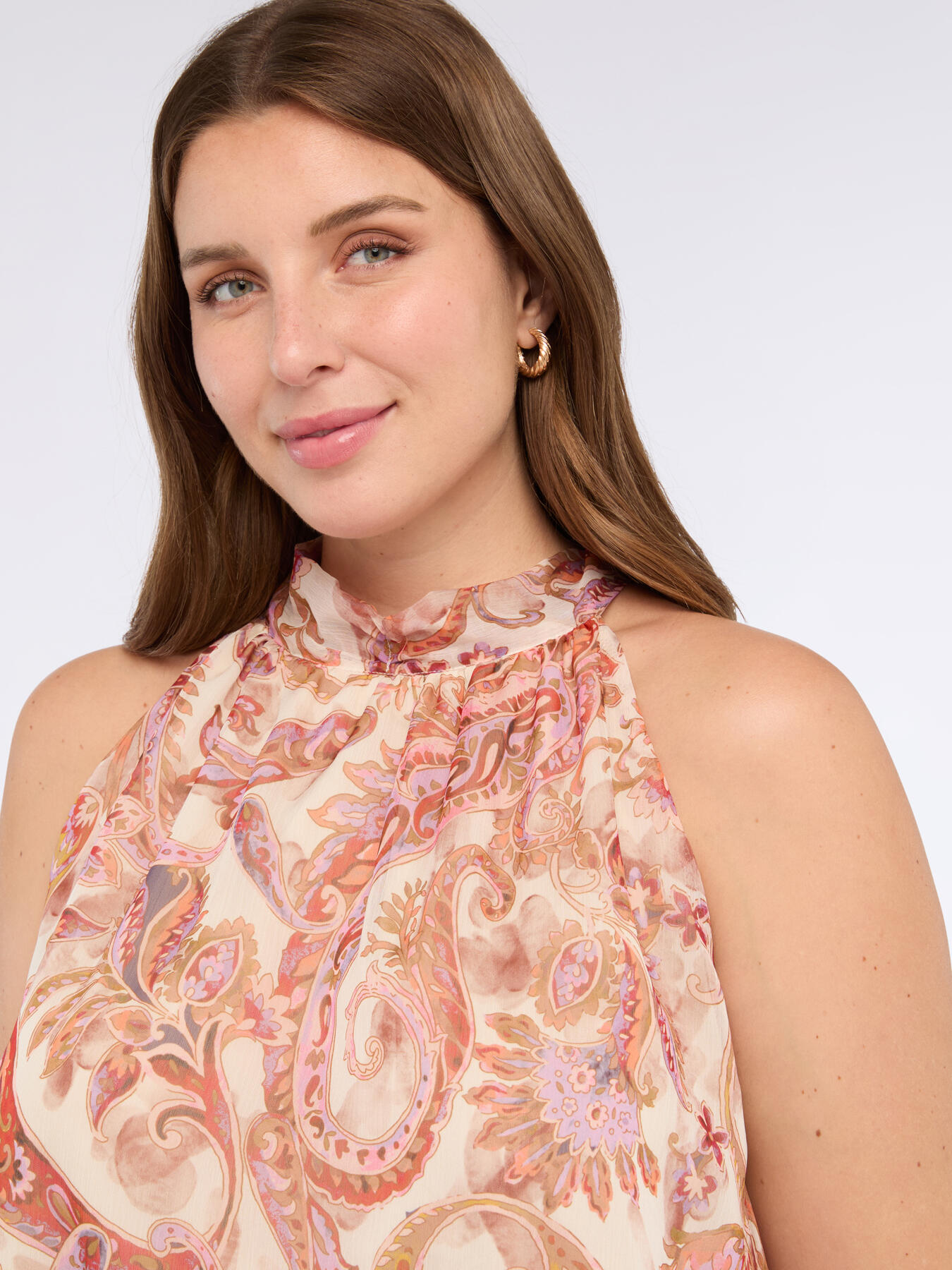 Paisley print top in cr&ecirc;pe fabric image number 3