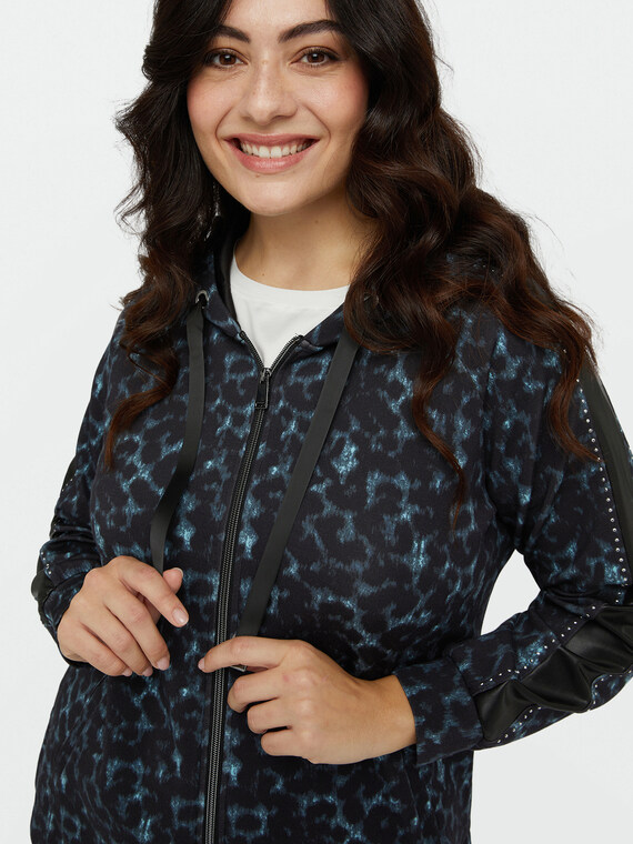 Fiorella Rubino - Felpa animalier con punti luce Donna, Blu Taglia: L (56-58 IT)