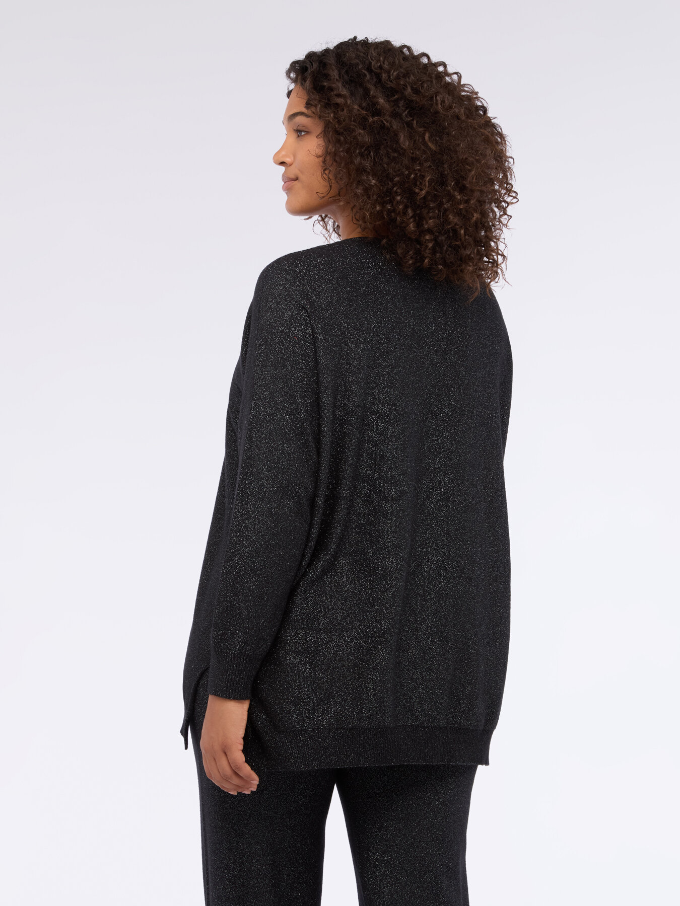 V-neck sweater in laminated fabric image number 1